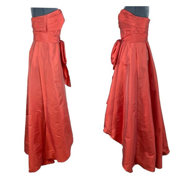 Strapless Waterfall Dress Sz 8 Coral Mermaid Gown Fairycore Coquette Hi-Low Prom - Picture 6 of 14